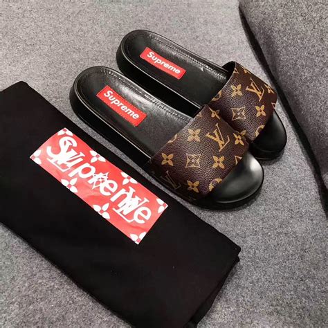 lv supreme slides|supreme louis vuitton slippers.